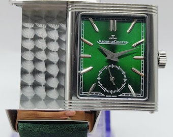 Vintage Beautiful Jaeger-LeCoultre Reverso Sub Dial Analog Quartz Green Dial Men's Wrist Watch Free Shipping