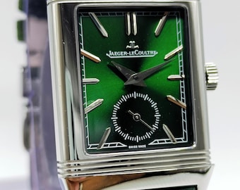Vintage Beautiful Jaeger-LeCoultre Reverso Sub Dial Analog Quartz Green Dial Men's Wrist Watch Free Shipping