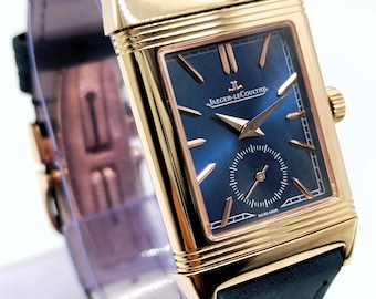 Vintage Luxurious Jaeger-LeCoultre Reverso Sub Dial Analog Quartz Blue Dial Men's Wrist Watch Free Shipping