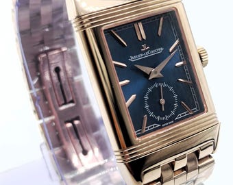 Vintage Jaeger-LeCoultre Reverso Sub Dial Analog Quartz Blue Dial Men's Wrist Watch Free Shipping
