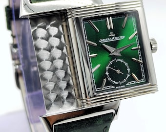 Vintage Beautiful Jaeger-LeCoultre Reverso Sub Dial Analog Quartz Green Dial Men's Wrist Watch Free Shipping