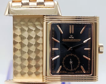 Vintage Excellent Jaeger-LeCoultre Reverso Sub Dial Analog Quartz Black Dial Men's Wrist Watch Free Shipping