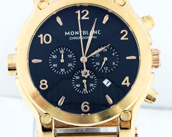 Vintage Montblanc Chronograph Date Indicator Quartz Blue Dial Men's Wrist Watch Free Shipping