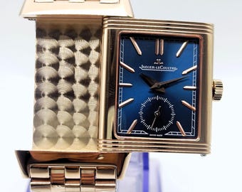 Reloj de pulsera vintage Jaeger-LeCoultre Reverso con subesfera analógica de cuarzo y esfera azul para hombre, envío gratuito.
