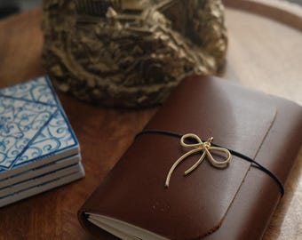 Handmade Vegetable Tanned Leather A6 Tri Fold Journal: Travel Notebook - Free Shipping