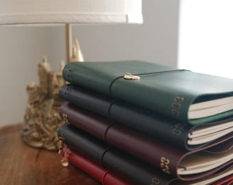 Trifold Leather Journal Cover A5 - vegetable tanned - Free Shipping