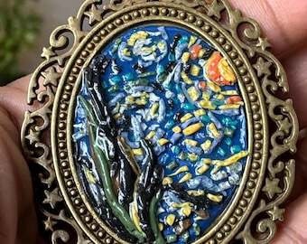 Handmade Polymer Clay Pendant Necklace – The Starry Night