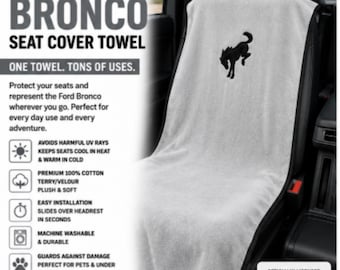 Officially Licensed Ford Bronco Gray Cotton Terry Velour Seat Cover Towel