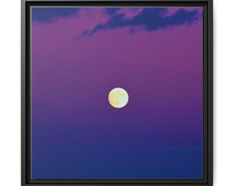 Toile encadrée clair de lune : décoration murale céleste moderne 16 x 16 po.
