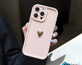 3D Gold Heart Silicone Soft Phone Case Shockproof Candy Matte Protective Cover