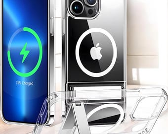 Genomskinligt magnetiskt telefonskal med stöd – Genomskinligt stötsäkert hållarfodral för iPhone