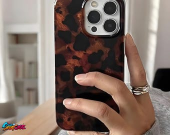 Retro Amber Texture Leopard Print Phone Case for iPhone – Stylish Laser Soft Cover