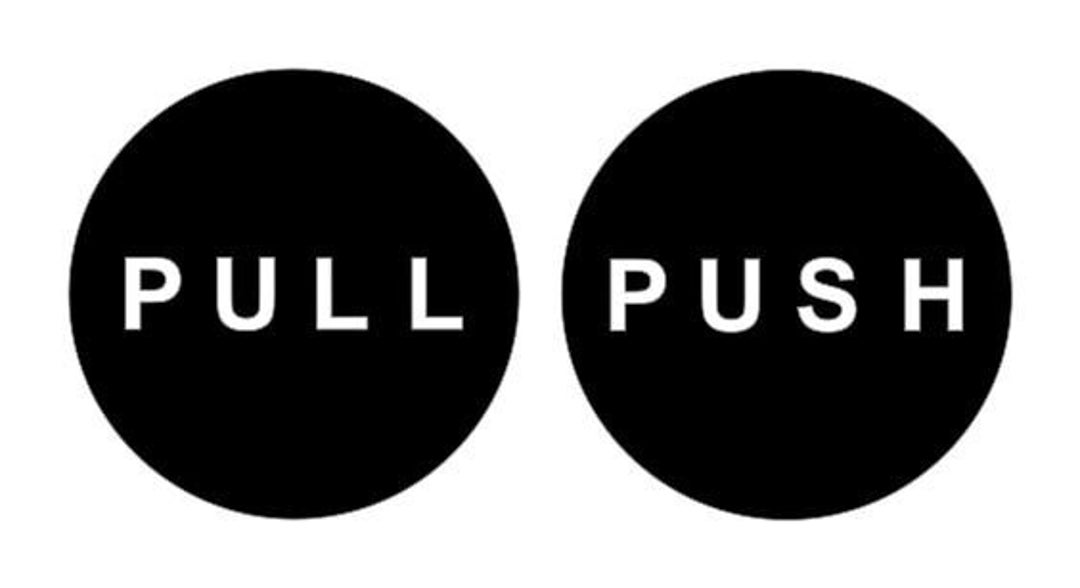 Push Pull Decal - Circle - Black Background With White Text - Etsy