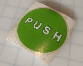 Push Pull Decal - Circle - Lime tree green background with White text