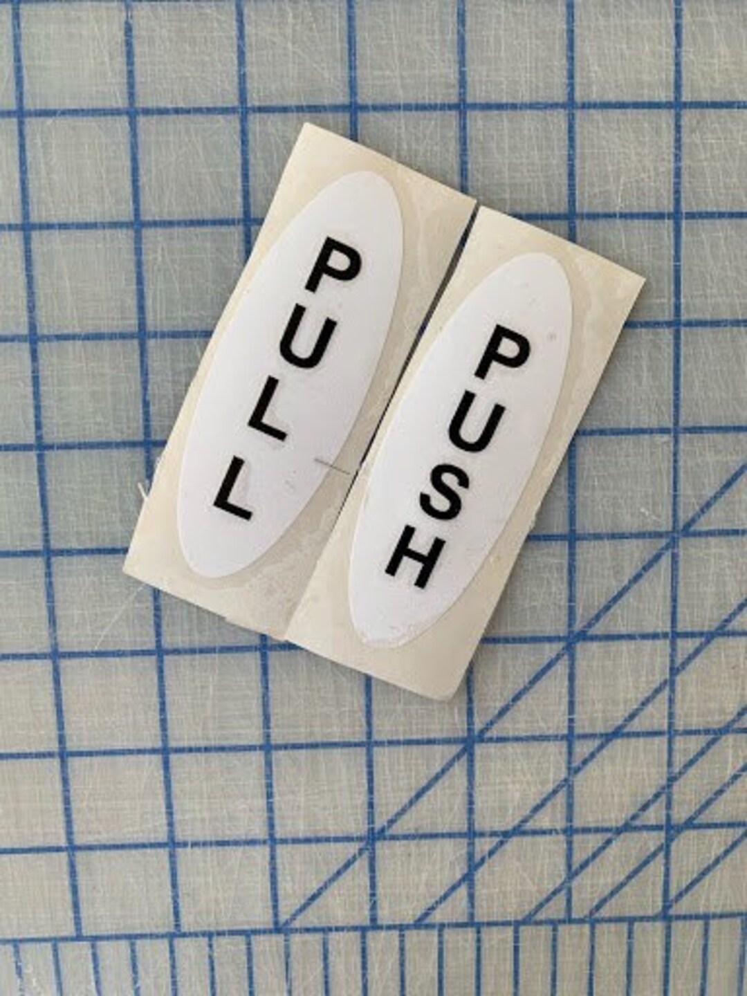Push Pull Decal - Oval - White Background With Black Vertical Text - Etsy