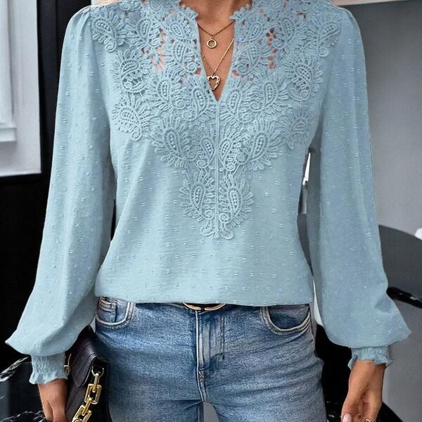 Long sleeve V-neck top for women | Hazel
