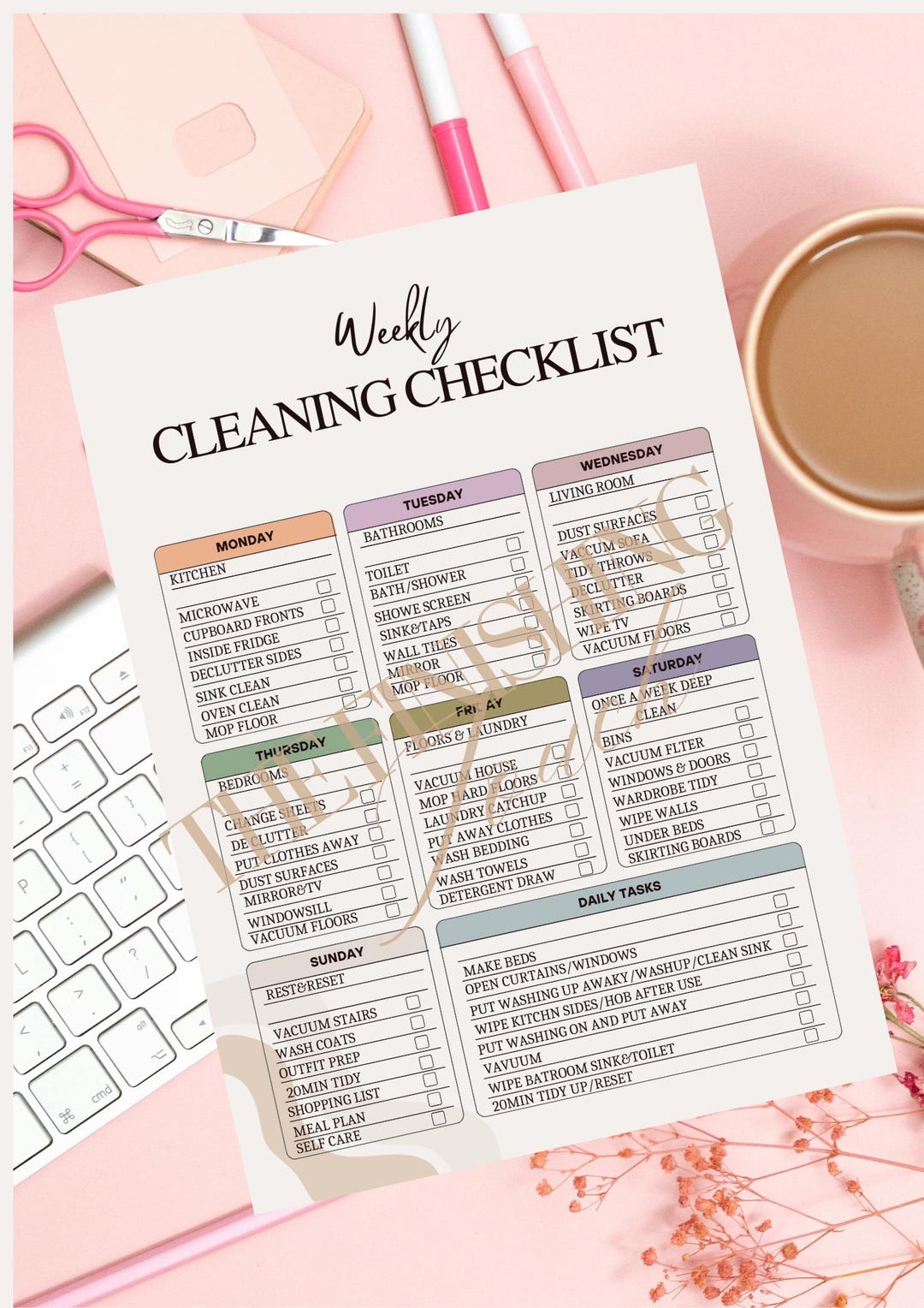 Weekly Cleaning Checklist | Neutral Home Planner (digital Download) - Etsy