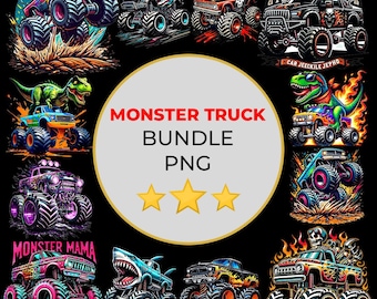 Paquete de imágenes PNG de Monster Truck, imágenes prediseñadas de vehículos todoterreno extremos, imágenes prediseñadas de Monster Truck, fiesta de cumpleaños infantil, sublimación de camiones, imágenes prediseñadas de camiones