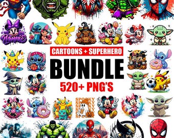 520+ Cartoon Bundle PNG, Cartoon Characters, Cartoons Bundle, Retro Png Files, Cartoon Png, Superhero Clipart, T Shirts Design