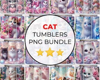 Cat Tumbler Wrap Png Bundle, Cute Cats PNG, Sublimation Designs, 20oz Skinny Tumbler, Cat Lover Digital Svg Straight Wraps, Cat Sublimation