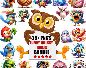 25+ Funny Cartoon Birds Png Bundle, Whimsical & Quirky Birds, Crazy Bird Clip Art, Cute Bird Png, Funny Bird Clipart, Sublimation Design