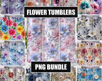 Flower Tumbler Wrap Png Bundle, Flower Tumbler Svg, Sublimation Designs, 20 oz Skinny Tumbler, Flower Wraps Png Tumbler, Flower Sublimation