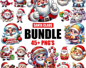 45+ Christmas Santa Clipart, Christmas Png, Santa Svg, Santa Claus Png, Christmas Svg, Santa Claus Clipart Bundle, Christmas Sublimation