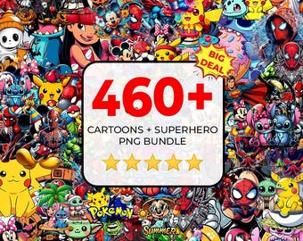 460+ Cartoons Mega Bundle Png, Cartoons Bundle, Retro Png Files, Cartoon Svg Bundle, Superhero Character, Super Heroes Movies Png Bundle