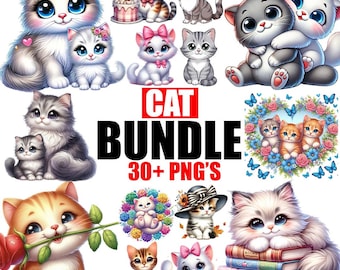 Cute Cats Clipart Bundle PNG, Cats Png Bundle, Cats Sublimation, Cat Clipart Pack for Cricut and Crafts, Cartoons Svg Bundle, T shirts Png