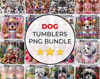 Dog Tumbler Wrap Png Bundle, Sublimation Design, 20 oz Skinny Tumbler, Dog Lover Tumbler Wrap, Kids Cup Wraps, Fun Cartoon Dog Designs