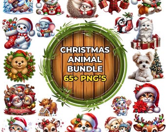 65+ Funny Christmas Animals Png Bundle, Winter Animals Clipart, Christmas Winter Design, Festive Reindeer Graphic Designs, Christmas Cat Png