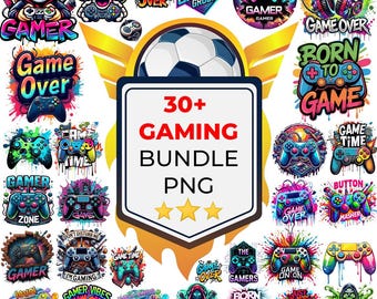 30+ Gaming Clipart PNG Bundle, Gamer PNG, Game Controller Clipart PNG, Sublimation Design, T-Shirt Design, Blocky Character Png, Gamers Png