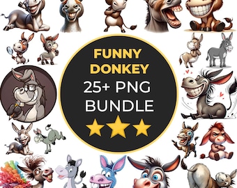 25+ Funny Donkey Png Bundle, Cute Donkey Clipart, Watercolor Funny Cartoon Animal Png Bundle, Crazy Donkeys Svg, Funny Donkey Sublimation