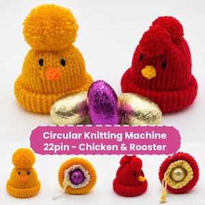 Circular Knitting Machine Beanie Chicken and Rooster Easter Pattern - Sentro Addi 22 pin