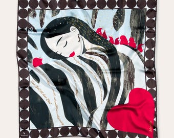 SCHNEEWITTCHEN CARREE GRAND - Seidentuch - 90x90cm, 18 m/m Seidentwill, handrollierte Säume, Märchenmotiv