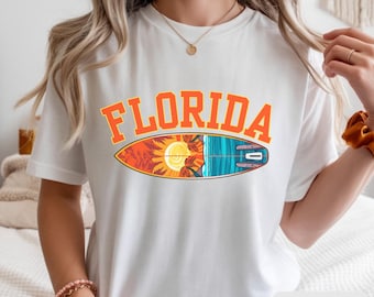 Florida Surfboard T-Shirt, Summer Vacation Beach Tee, Retro Surf Graphic, Cotton Tshirt