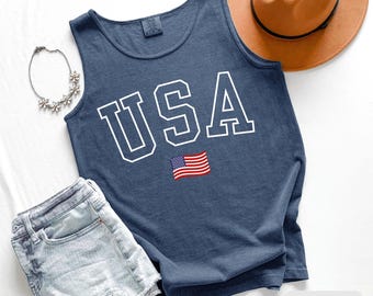 Linne i USA Comfort Colors, matchande 4 juli-tröja, Independent Day-tröja med patriotisk retroflagga, linnen för unisex vuxna XS-3XL