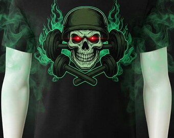 Military Skull Weightlifting T-Shirt | Aggressive Gym Motivation Tee | Bodybuilding Gifts for Him | Bella+Canvas 3001