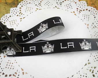 3/8" inch grosgrain lint geïnspireerd op LA Kings 100% polyester voor haarstrik/sleutelhanger/doe-het-zelf/halsband, riem/bruiloft