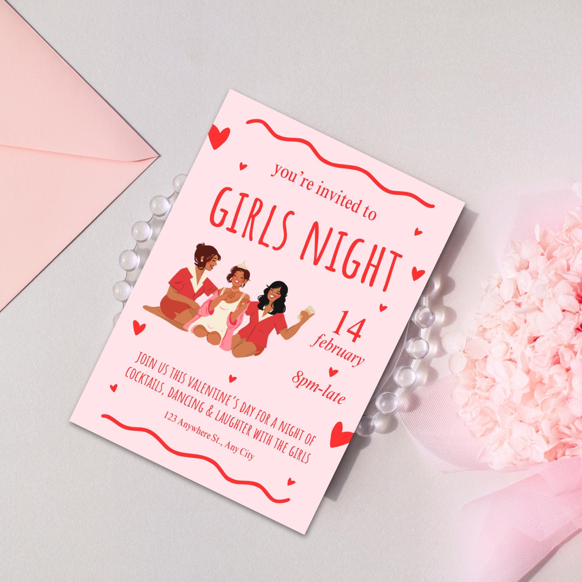Girls Night Invitation Canva Template – Valentine’s Day Party - Etsy