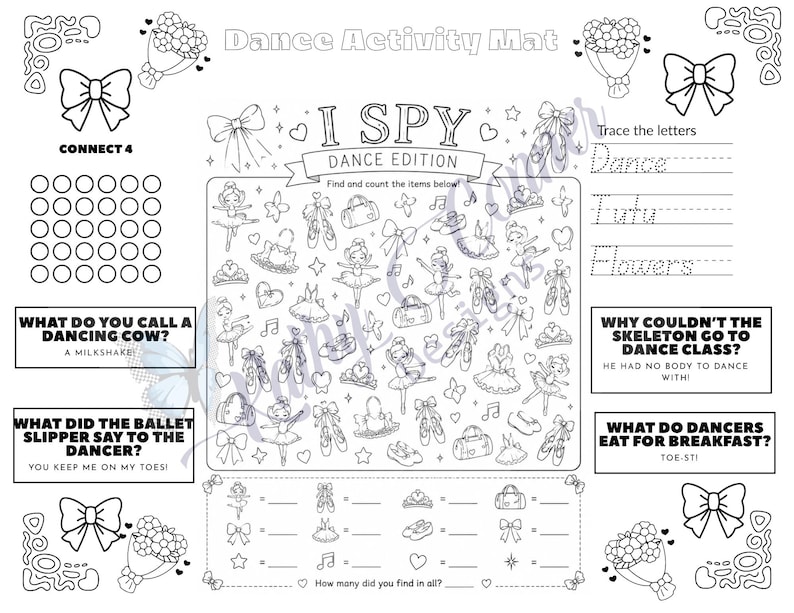 Kids Activity Placemat Bundle Printable | Dance Themed Instant Download ...