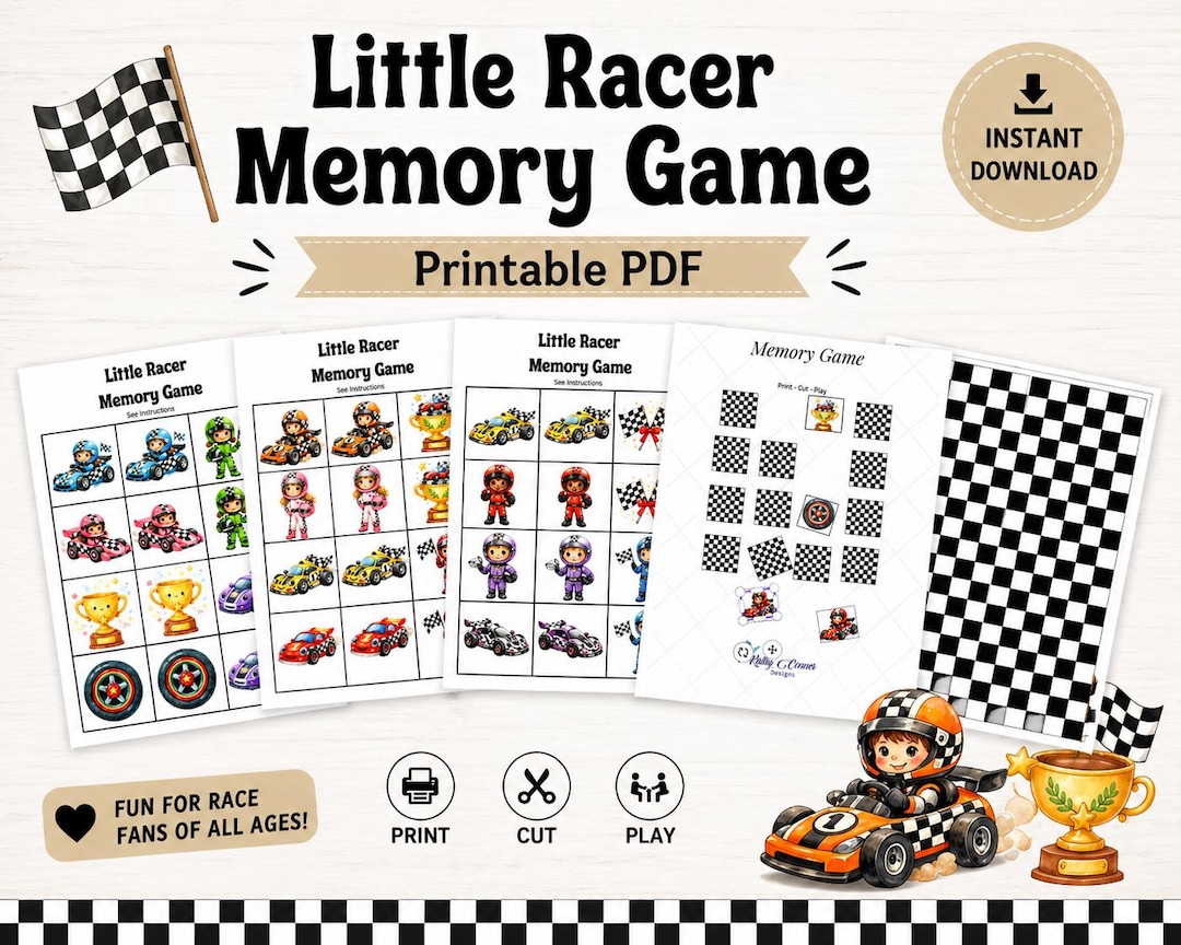 In Memory Racer Little Racer Kids Activity Memory Game (digital Download) - Etsy