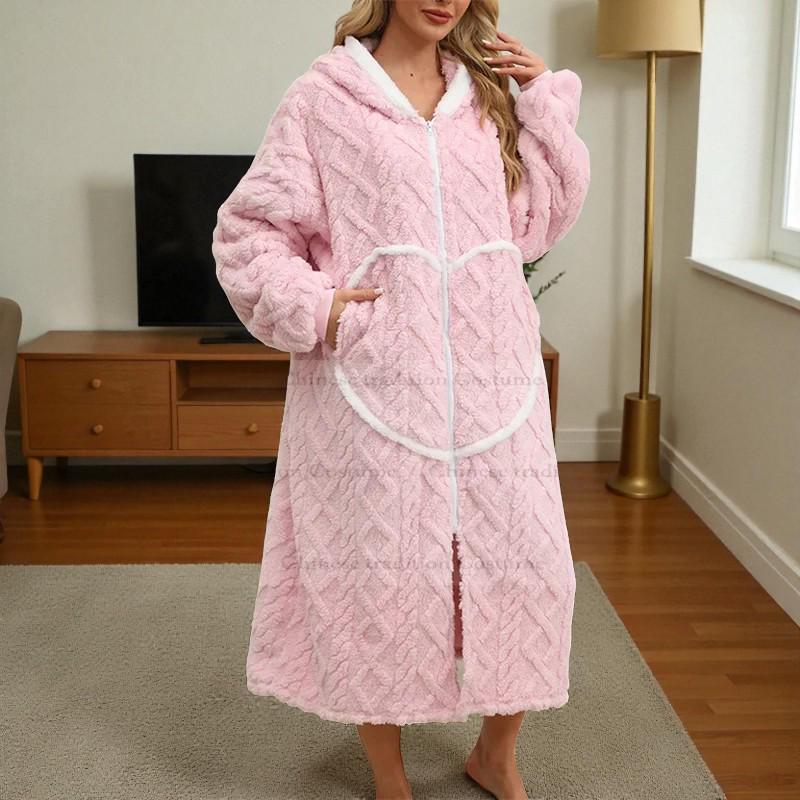 Pink Fleece Zip up Robe Plush Womens Robe Long Fleece Cozy Robe Plush ...