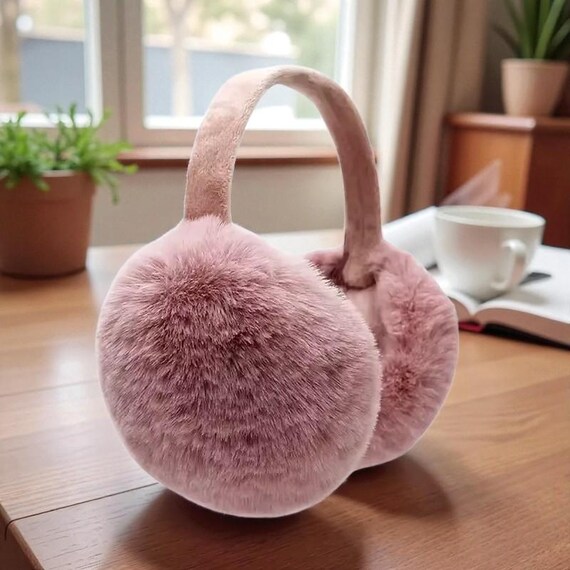 Cute Fluffy Fur Earmuffs Pink Mittens Faux Fur Soft Ear  display picture 3