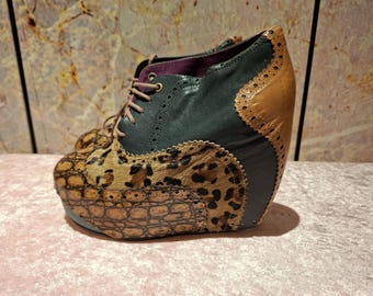 レアなイレギュラーチョイス Y2K レオパードプリント プラットフォームシューズ – ユニークなヒール サイズ EU 39