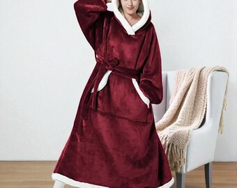 Överdimensionerad fluffig huvtröja jättestor bärbar filt lång fleecehuvtröja svart varm vintermantel julklapp