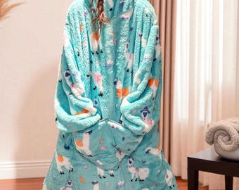 Sudadera con capucha mullida y acogedora, con estampado divertido, manta gigante para llevar puesta, sudadera de forro polar extragrande y suave, con estampado animal largo, ropa de estar acogedora, regalo de Navidad