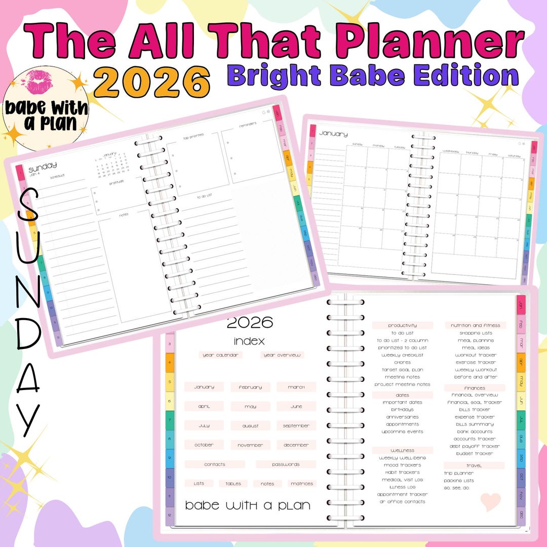 2026 "all That" Hyperlinked Digital Planner - Sunday Start - Bright ...