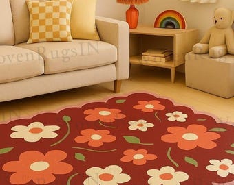 花柄ラグ、70年代ラグ、70年代装飾、花柄ラグ、花柄エリアラグ
