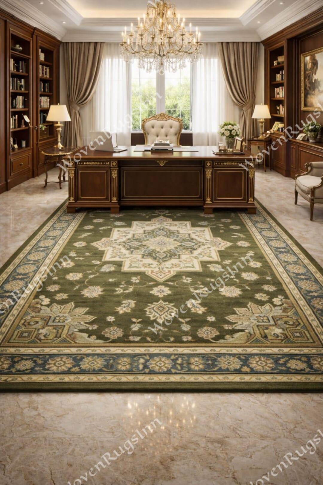 Luxury Green Persian Area Rug Traditional Floral Oriental Carpet 5x8 ...